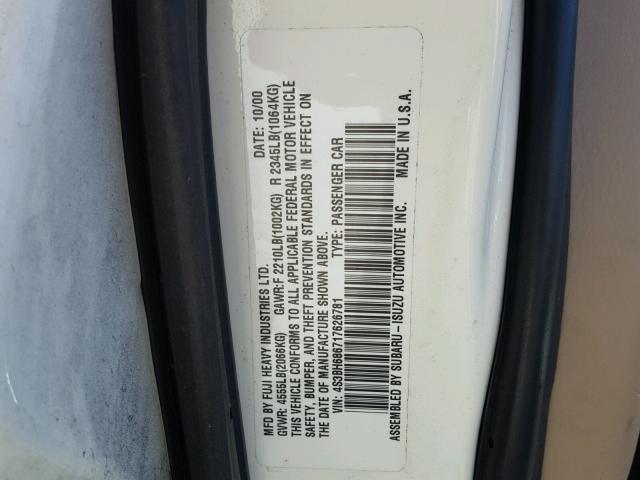 4S3BH686717626781 - 2001 SUBARU LEGACY OUT WHITE photo 10