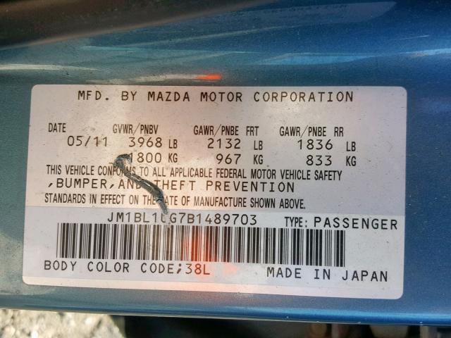 JM1BL1UG7B1489703 - 2011 MAZDA 3 I BLUE photo 10