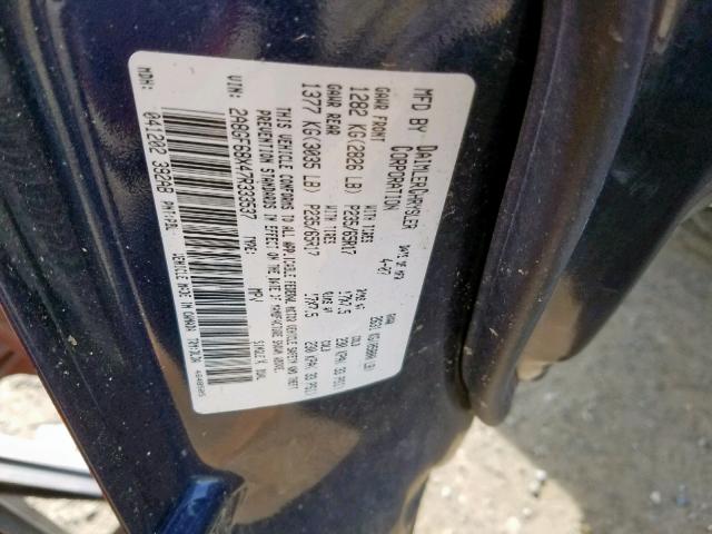 2A8GF68X47R333537 - 2007 CHRYSLER PACIFICA T BLUE photo 10