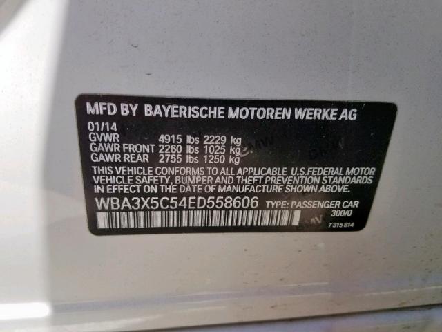 WBA3X5C54ED558606 - 2014 BMW 328 XIGT WHITE photo 10