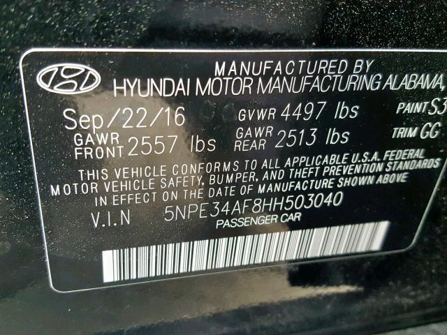 5NPE34AF8HH503040 - 2017 HYUNDAI SONATA SPO BLACK photo 10