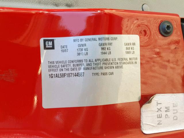 1G1AL58F187144587 - 2008 CHEVROLET COBALT LT RED photo 10