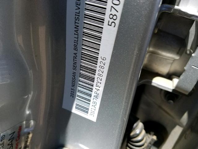 3N1AB7AP4FY282826 - 2015 NISSAN SENTRA S SILVER photo 10