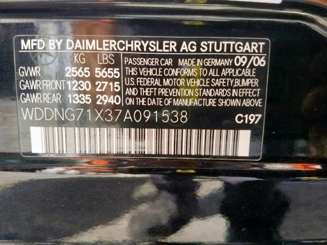 WDDNG71X37A091538 - 2007 MERCEDES-BENZ S 550 BLACK photo 10