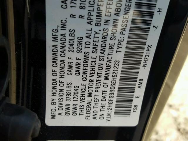 2HGFG3B06EH521233 - 2014 HONDA CIVIC EXL BLACK photo 10