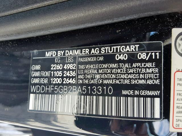 WDDHF5GB2BA513310 - 2011 MERCEDES-BENZ E 350 BLACK photo 10