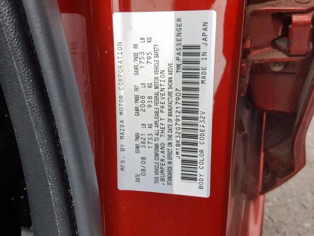 JM1BK32G791217907 - 2009 MAZDA 3 I RED photo 10