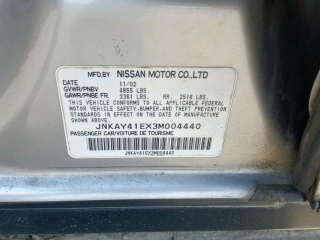 JNKAY41EX3M004440 - 2003 INFINITI M45 SILVER photo 10