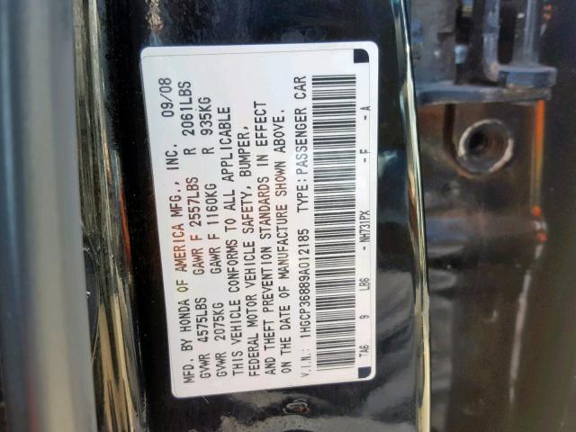 1HGCP36889A012185 - 2009 HONDA ACCORD EXL BLACK photo 10