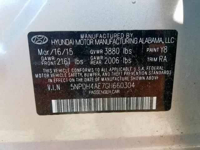 5NPDH4AE7GH660304 - 2016 HYUNDAI ELANTRA SE SILVER photo 10