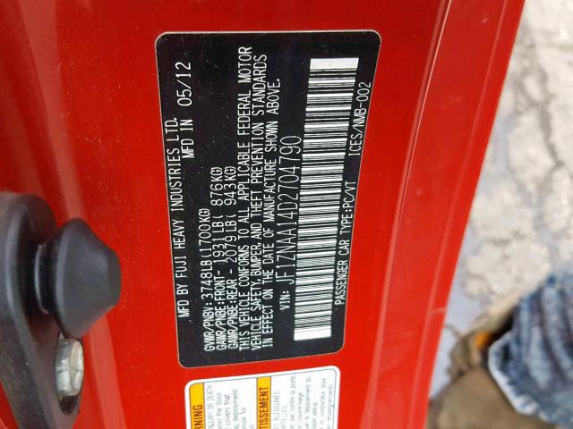 JF1ZNAA14D2704790 - 2013 TOYOTA SCION FR-S RED photo 10