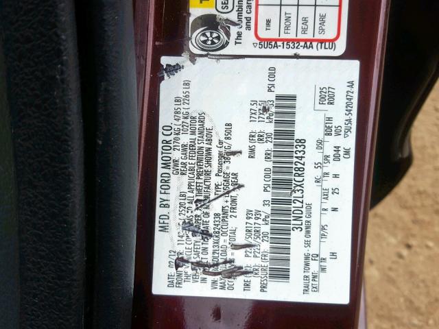 3LNDL2L3XCR824338 - 2012 LINCOLN MKZ HYBRID RED photo 10