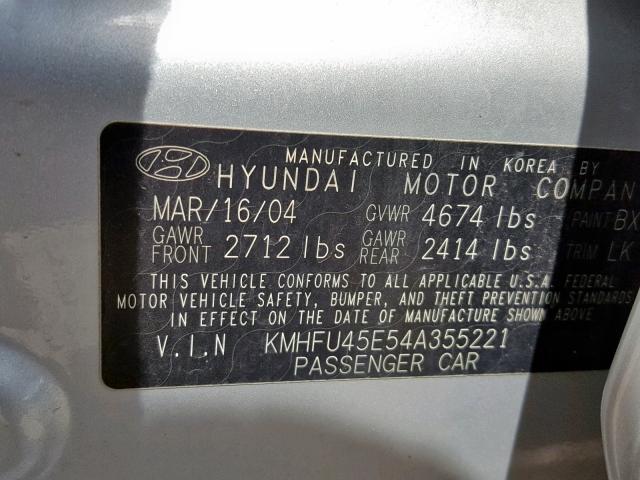 KMHFU45E54A355221 - 2004 HYUNDAI XG 350 GRAY photo 10