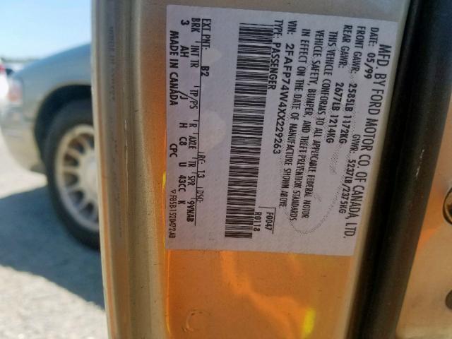 2FAFP74W4XX229263 - 1999 FORD CROWN VICT GOLD photo 10