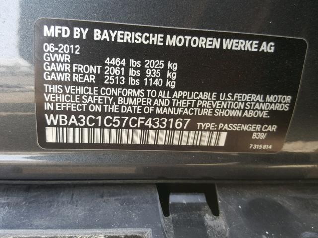 WBA3C1C57CF433167 - 2012 BMW 328 I SULE GRAY photo 10