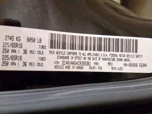 2C4RVAAG4CR393361 - 2012 VOLKSWAGEN ROUTAN S BLACK photo 10