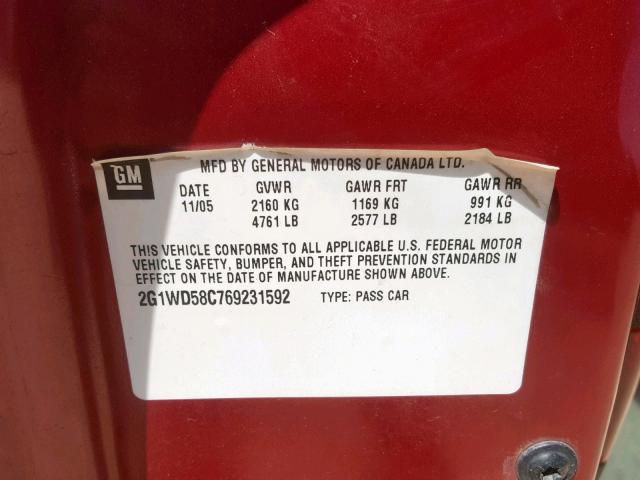 2G1WD58C769231592 - 2006 CHEVROLET IMPALA SUP წითელი ფოტო 10