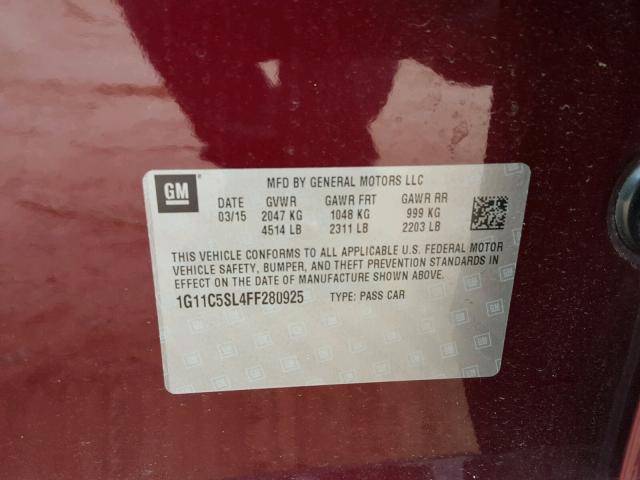 1G11C5SL4FF280925 - 2015 CHEVROLET MALIBU 1LT 栗色 照片 10