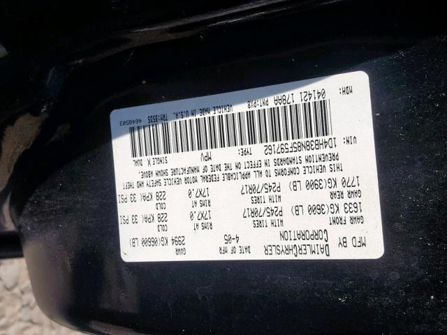 1D4HB38N85F597162 - 2005 DODGE DURANGO ST BLACK photo 10