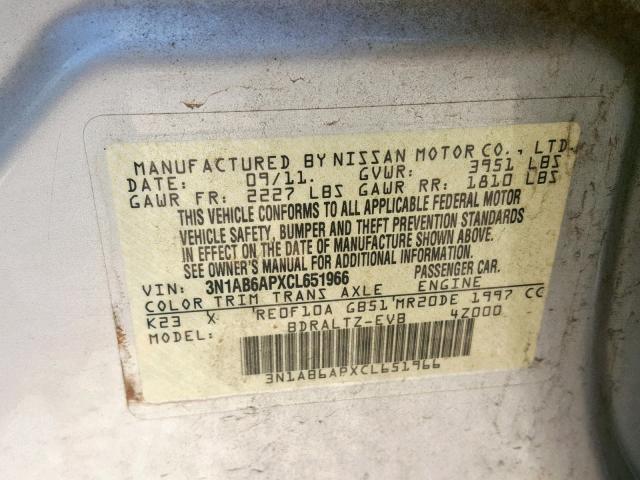 3N1AB6APXCL651966 - 2012 NISSAN SENTRA 2.0 SILVER photo 10