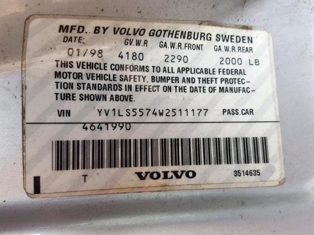 YV1LS5574W2511177 - 1998 VOLVO S70 SILVER photo 10