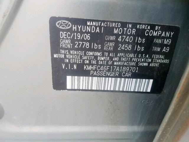 KMHFC46F17A189701 - 2007 HYUNDAI AZERA SE GREEN photo 10