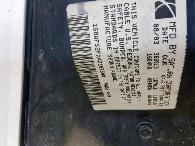 1G8AF52FX4Z107540 - 2004 SATURN ION LEVEL WHITE photo 10