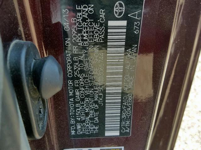 JTKJF5C70D3065744 - 2013 TOYOTA SCION TC ბურგუნდია ფოტო 10