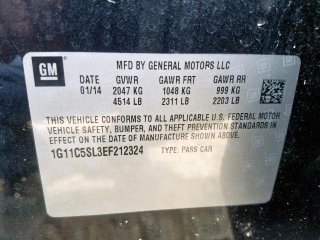 1G11C5SL3EF212324 - 2014 CHEVROLET MALIBU 1LT BLACK photo 10