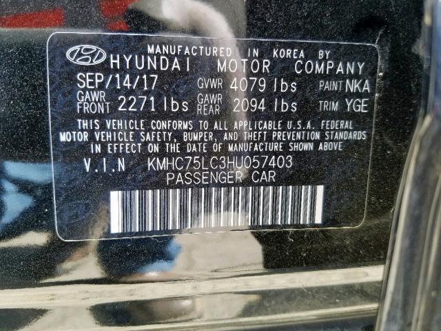 KMHC75LC3HU057403 - 2017 HYUNDAI IONIQ SEL BLACK photo 10