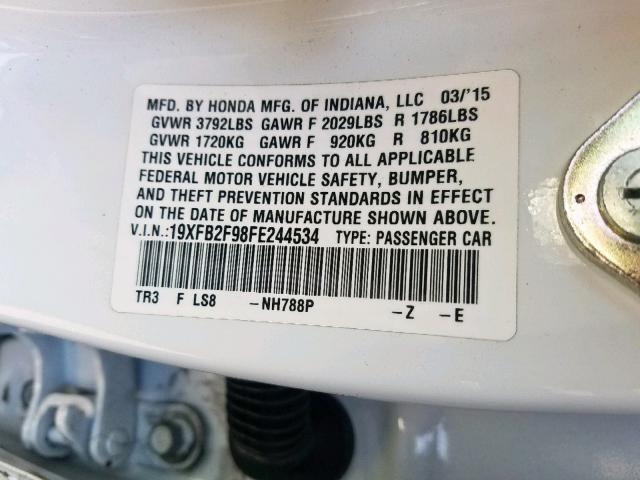 19XFB2F98FE244534 - 2015 HONDA CIVIC EXL 白色 照片 10