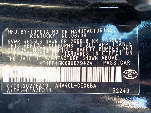 4T1BB46KX9U079424 - 2009 TOYOTA CAMRY HYBR BLACK photo 10