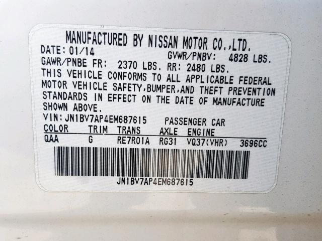 JN1BV7AP4EM687615 - 2014 INFINITI Q50 BASE WHITE photo 10