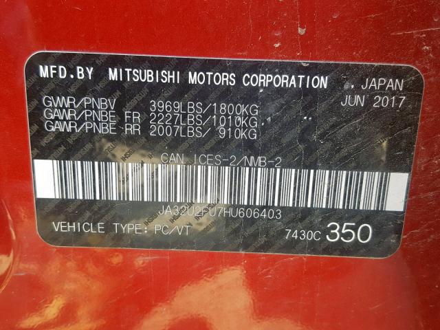 JA32U2FU7HU606403 - 2017 MITSUBISHI LANCER ES RED photo 10