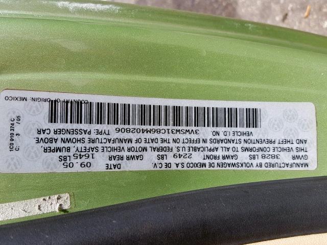 3VWSW31C86M402806 - 2006 VOLKSWAGEN NEW BEETLE მწვანე ფოტო 10