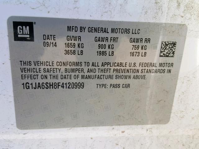 1G1JA6SH8F4120999 - 2015 CHEVROLET SONIC LS 白色 照片 10