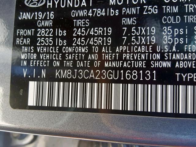 KM8J3CA23GU168131 - 2016 HYUNDAI TUCSON LIM GRAY photo 10