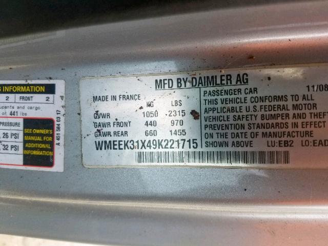 WMEEK31X49K221715 - 2009 SMART FORTWO PAS 银色 照片 10