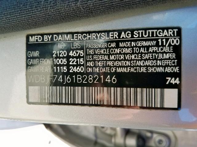 WDBJF74J61B282146 - 2001 MERCEDES-BENZ E 55 AMG SILVER photo 10