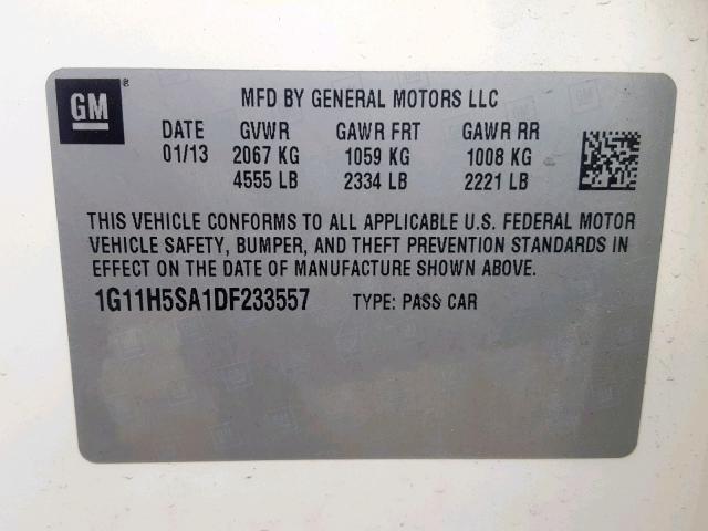 1G11H5SA1DF233557 - 2013 CHEVROLET MALIBU LTZ თეთრი ფოტო 10