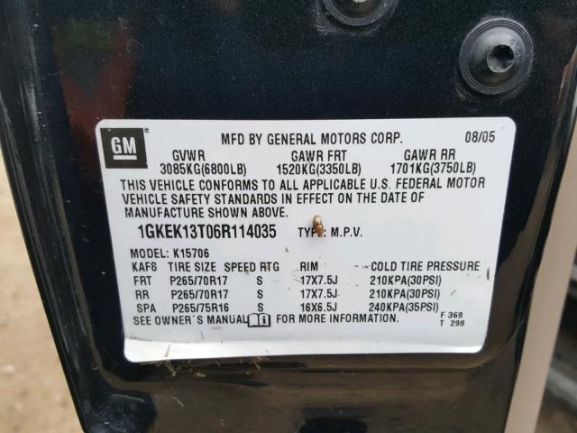 1GKEK13T06R114035 - 2006 GMC YUKON CHARCOAL photo 10