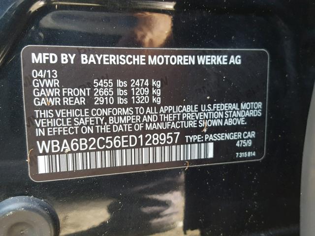 WBA6B2C56ED128957 - 2014 BMW 650 I BLACK photo 10