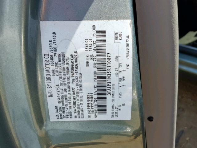 3FAFP31N35R110877 - 2005 FORD FOCUS ZX3 GRAY photo 10