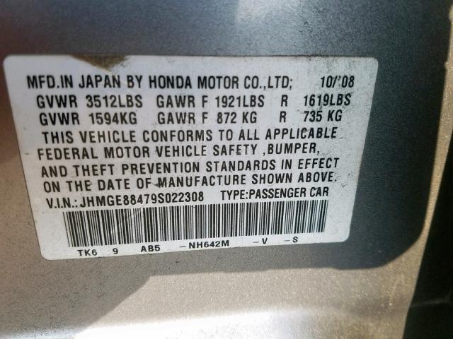 JHMGE88479S022308 - 2009 HONDA FIT SPORT BLUE photo 10