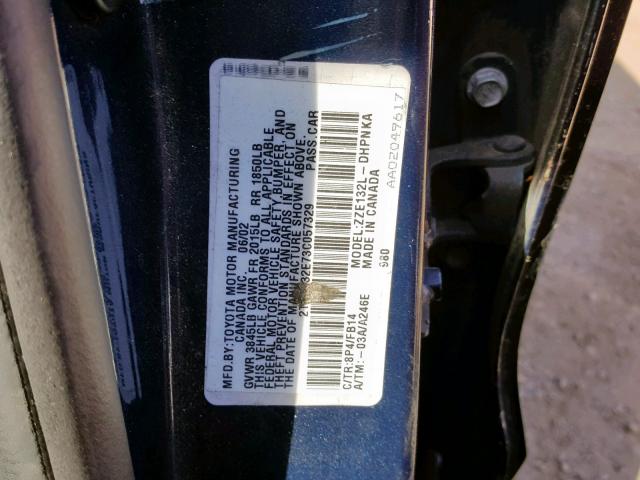 2T1KR32E73C057329 - 2003 TOYOTA MATRIX XR BLUE photo 10