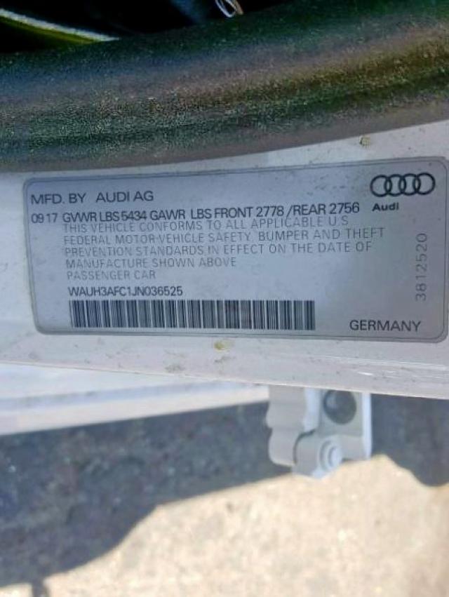 WAUH3AFC1JN036525 - 2018 AUDI A6 PRESTIG WHITE photo 10