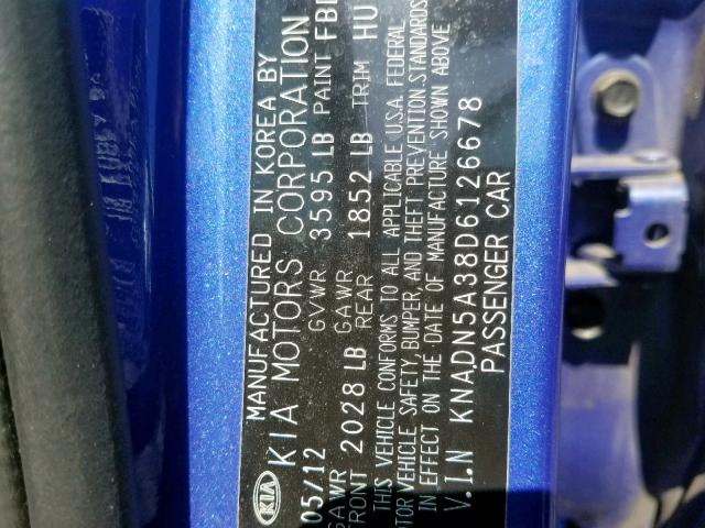 KNADN5A38D6126678 - 2013 KIA RIO EX PURPLE photo 10