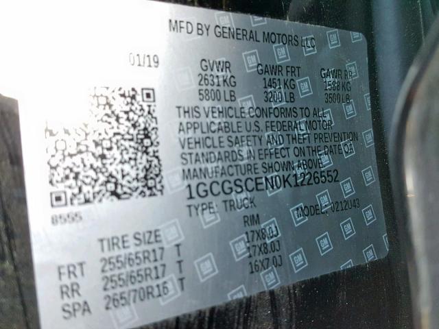 1GCGSCEN0K1226552 - 2019 CHEVROLET COLORADO L BLACK photo 10