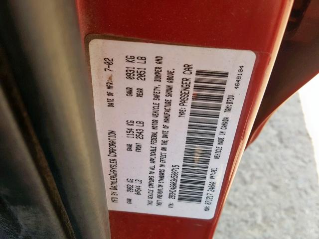 2B3HD46R03H500715 - 2003 DODGE INTREPID S 勃艮第红 照片 10