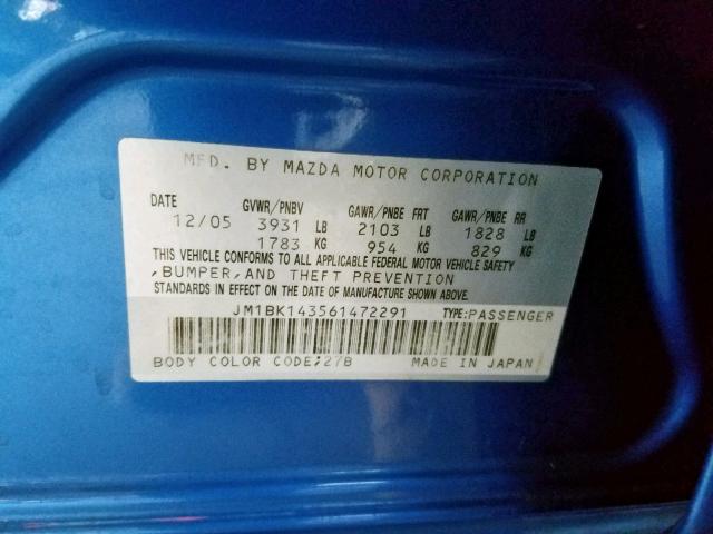 JM1BK143561472291 - 2006 MAZDA 3 HATCHBAC BLUE photo 10